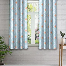 Cortina White & Blue 2 Pieces Floral Window Curtain-image-63
