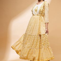 all about you Ethnic Motifs Printed Ruffles Tiered Cotton Ethnic Gown-picture-41