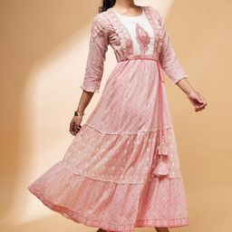 all about you Ethnic Motifs Printed Ruffles Tiered Cotton Ethnic Gown-image-51