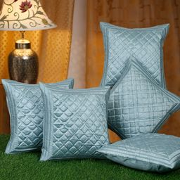 HOSTA HOMES Blue Set of 5 Geometric Square Cushion Covers-39