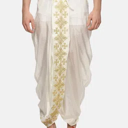 Sethukrishna Men Cream Coloured Embroidered  Dhoti Pants-picture-24