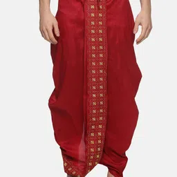 Sethukrishna Men Maroon Embroidered Dhoti Pants-image-89