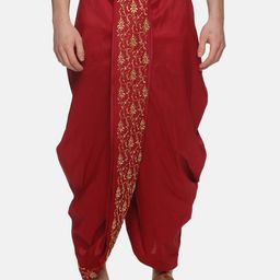 Sethukrishna Men Maroon Embroidered Dhotis-image-99
