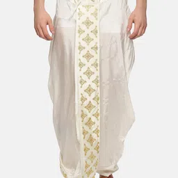 Sethukrishna Men Cream Embroidered Dhoti Pant-image-69