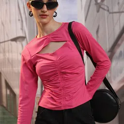KETCH Round Neck Cut Out Gathered Top-image-46