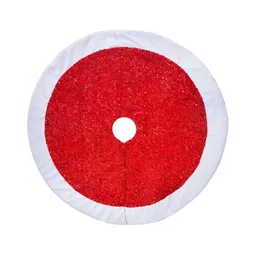 Home Heart Red & White Quilted & Sequinned Faux Velvet Christmas Tree Skirt-image-14