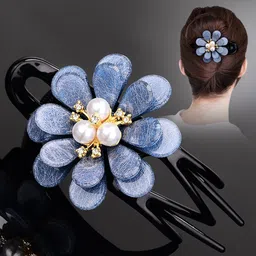 MIZORRI Women Blue & White Beaded Alligator Hair Clip-image-38