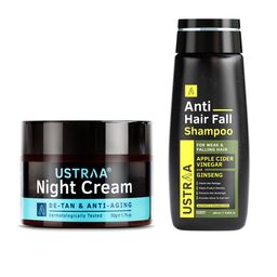 Ustraa Set of Anti Hair Fall Shampoo 250 ml & De-Tan Anti-Aging Night Cream 50 g-1