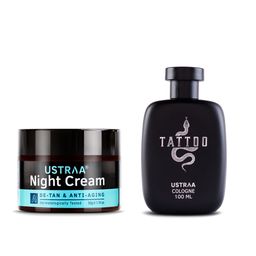 Ustraa Set of Men Tattoo Cologne 100 ml & De-Tan Anti-Aging Night Cream 50 g-8