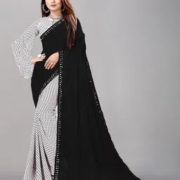 Flip The Style Black & White Polka Dot Sequinned Pure Georgette Half and Half Saree-picture-38