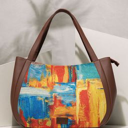 ZOUK Abstract Printed Oversized Structured Jute Shoulder Bag Up To 16 Inch image 2