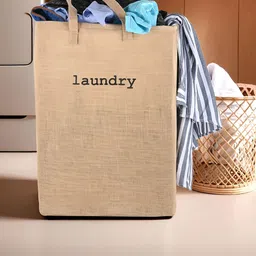 Kuber Industries Brown Printed Foldable Laundry Basket With Handles- 75L-43
