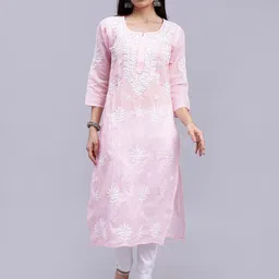 Seva Chikan Ethnic Motifs Lucknowi Chikankari Embroidered Regular Cotton Kurta-image-25