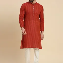 RAJUBHAI HARGOVINDAS Striped Mandarin Collar Cotton Straight Kurta-image-66