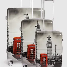 Teakwood Leathers Set of 3 London Printed 360 Degree Rotation Hard-Sided Trolley Bags 182L-51