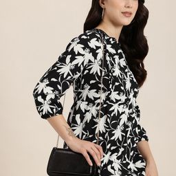 HERE&NOW Floral Printed Gathered A-Line Dress-picture-30
