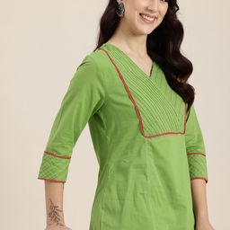 HERE&NOW V-Neck  Gathered Detailed Pure Cotton Kurti-15
