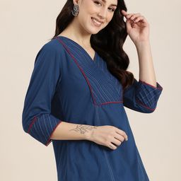 HERE&NOW V-Neck  Gathered Detailed Pure Cotton Kurti-picture-55
