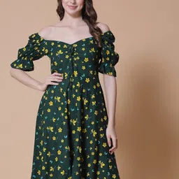 God Bless Floral Printed Sweetheart Neck Fit & Flare Ruched Dress-picture-56