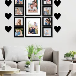 RANDOM Set Of 10 Black Solid Individual Wall Photo Frames With Heart Plaques-32