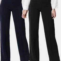 Kotty Women Pack Of 2 Straight Fit High-Rise Easy Wash Parallel Trousers-image-34