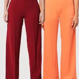 Kotty Women Pack Of 2 Relaxed Straight Leg Easy Wash Straight Fit Parallel Trousers-image-52
