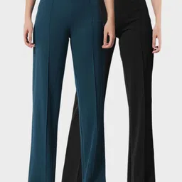 Kotty Womens Pack Of 2 Relaxed Straight Leg Straight Fit High-Rise Easy Wash Trousers-34