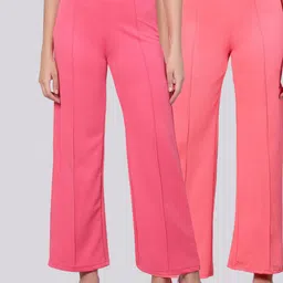 Kotty Women Pack Of 2 Relaxed Straight Leg High-Rise Straight Fit Easy Wash Trousers-image-61