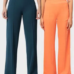 Kotty Women Pack Of 2 Relaxed Straight Leg Easy Wash Straight Fit Parallel Trousers-image-51