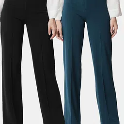 Kotty Women Pack Of 2 Straight Fit High-Rise Easy Wash Parallel Trousers-image-55