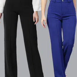 Kotty Women Pack Of 2 Straight Fit High-Rise Easy Wash Parallel Trousers-image-61