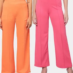 Kotty Women Pack Of 2 Relaxed Straight Leg High-Rise Easy Wash Parallel Trousers-image-29