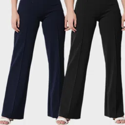 Kotty Women Pack Of 2 Relaxed Straight Leg High-Rise Easy Wash Trousers-image-20