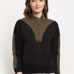 Club York Women Black and Olive Green Colourblocked Sweatshirt-image-77