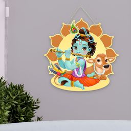 ArtVibes Blue Bal Krishna Wooden Wall Hanging-image-50