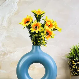 Akaar Decor Blue & Yellow Sunflower Bunch Artificial Flower with Donut Pot-20