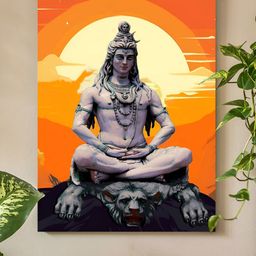 Art Street Orange & Grey Canvas Lord Shiva Painting Wall Art-image-13