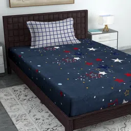 HOSTA HOMES Blue & Red Conversational Printed 280 TC Single Bedsheet With 1 Pillow Cover-image-65