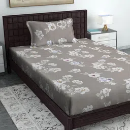 HOSTA HOMES Grey & White Floral 300 TC Single Bedsheet with 1 Pillow Covers-image-16