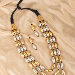 Ozanoo Gold-Toned 3 Layer Dholki Jewellery Set-image-13