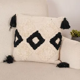 Art Avenue Cream-Coloured & Black Embroidered Cotton Square Cushion Cover-image-69