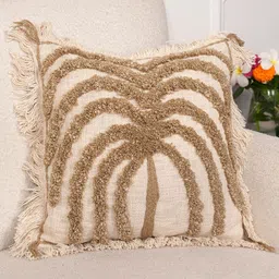 Art Avenue Palm Spring Cream-Coloured & Brown Self Design Cotton Square Cushion Cover-image-68
