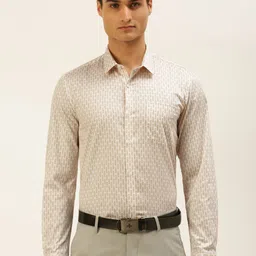 Peter England Men White Slim Fit Geometric Opaque Printed Pure Cotton Formal Shirt-image-68