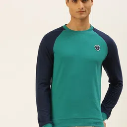 PETER ENGLAND UNIVERSITY Men Green Colourblocked Sweatshirt-image-27