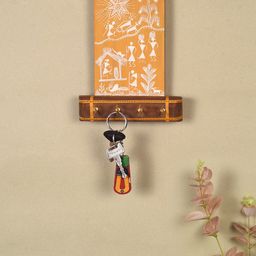 AAKRITI ART CREATIONS Brown & Yellow Warli Printed Key Holder-2