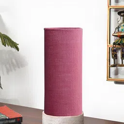 Devansh Pink Textured Wooden Contemporary Cylindrical Shaped Table Lamp-26