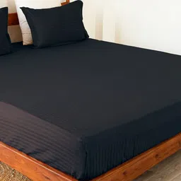HOMEMONDE Blue Striped Cotton Fitted 300 TC Single Bedsheet With 2 Pillow Covers-image-32