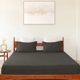 HOMEMONDE Grey Striped 300 TC Single Bedsheet with 2 Pillow Covers-image-9