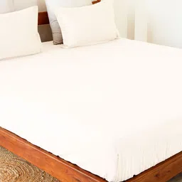 HOMEMONDE White Striped Pure Cotton 300 TC Fitted Queen Bedsheet with 2 Pillow Covers-image-50