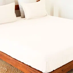 HOMEMONDE White Striped Pure Cotton 300 TC Fitted Queen Bedsheet with 2 Pillow Covers-image-13